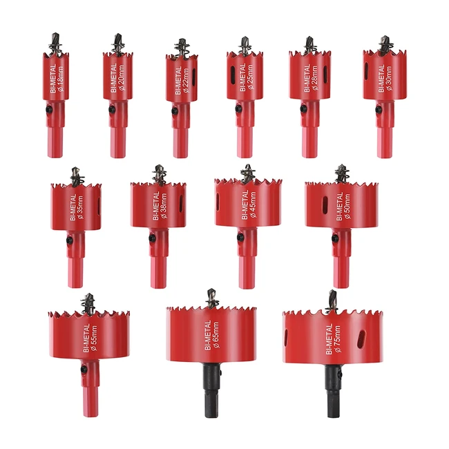 Juego de coronas perforadoras Flintronic 13pcs M42 bimetálicas para metal, madera, aluminio, hierro y tubos de plástico con adaptador y broca piloto - 1875mm