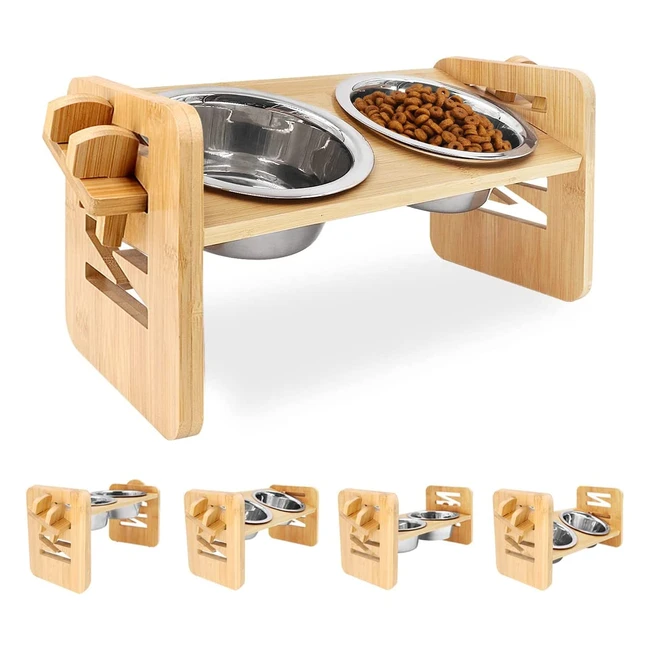 Adjustable Bamboo Raised Dog Bowls with Stand - Qlfyuu N-Shaped Design for Small