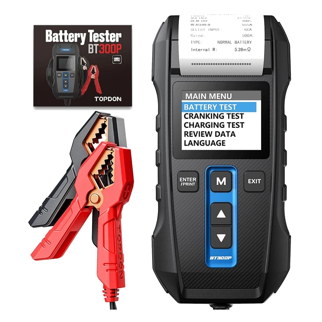 Topdon BT300P - Professioneller Kfz-Batterietester mit Drucker für 12V/24V-Batterien und Ladesystemanalyse