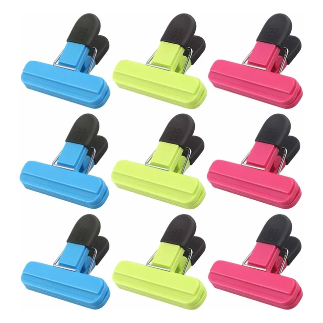 Sturdy Food Bag Clips Set of 9 - Airtight & Reusable - Keep Food Fresh - Ideal for Home, Kitchen, Travel & Camping