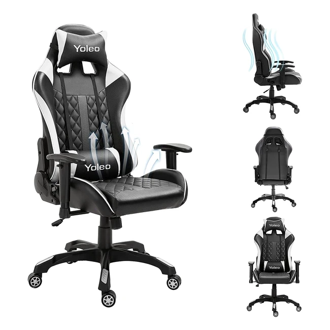 Chaise bureau ergonomique gaming réglable en hauteur Dripex avec support lombaire et dossier haut - Blanc