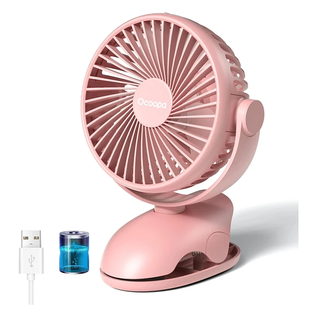 Ocoopa Desk Fan - Rechargeable Clip On Fan with 360 Rotation and 4-Stage Adjustable Wind Speed for Baby Stroller, Bed, Camping - Pink