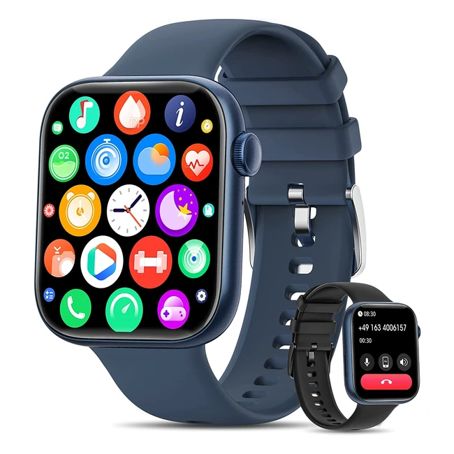 Montre Connectée Homme Bluetooth 5.1 avec 123 Modes Sportifs, Fréquence Cardiaque, Sommeil, Assistant Vocal - Noir/Bleu