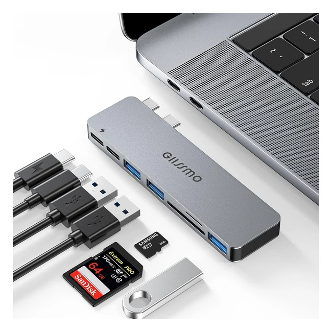 Adaptateur Macbook Air Pro M1 Hub USB C 7 en 1 avec Thunderbolt 3, Power Delivery, 3 Ports USB 3.0, Lecteur Carte SD/TF, USB-C Accessoires pour MacBook Air Pro