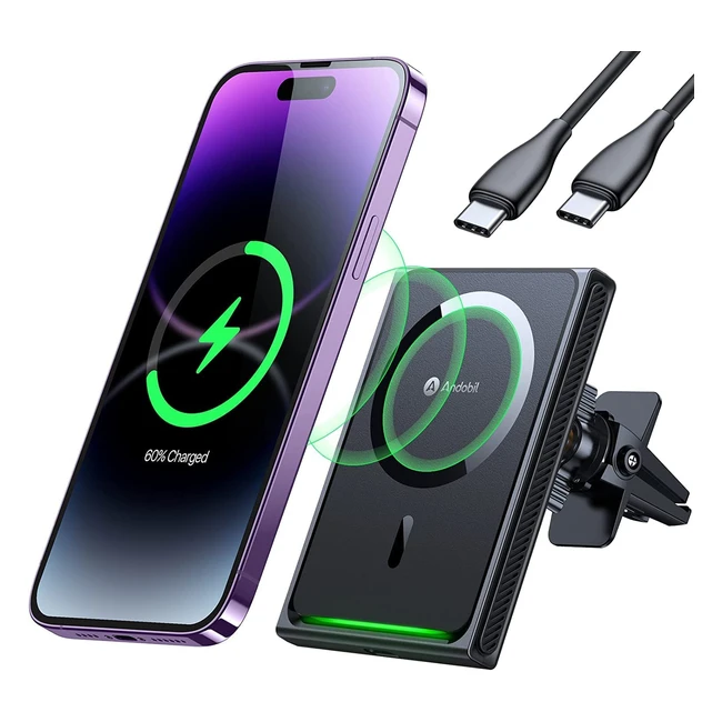 Andobil Magsafe Kfz-Halterung mit 15W Qi-Ladefunktion für iPhone 14 Serie - Magnetische Auto Handyhalterung mit Antimagnetischer Interferenz-Technologie