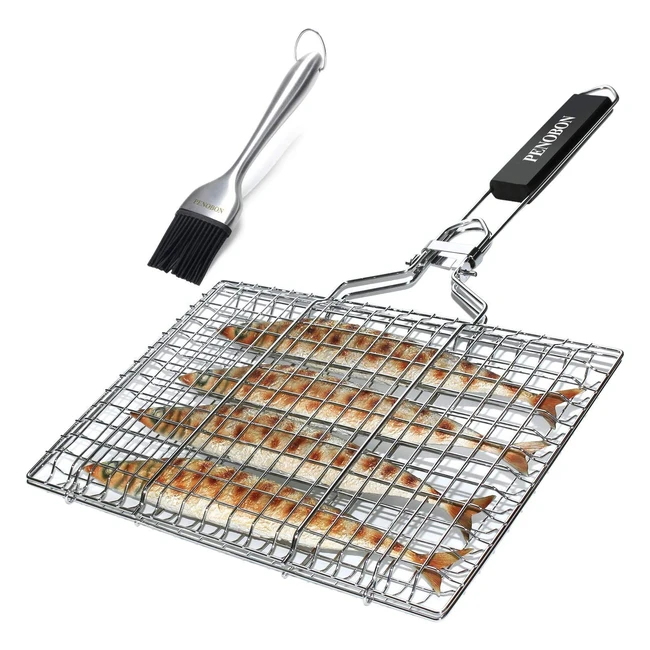 Penobon Fish Grilling Basket - Portable Stainless Steel BBQ Grill for Fish Vege
