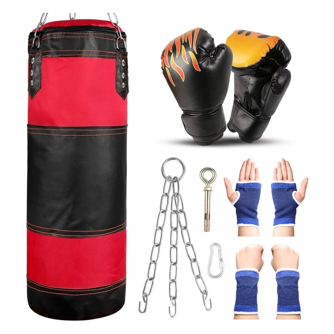 Set de Boxeo para Niños Odoland 7en1 - Saco de Boxeo 2 pies, Guantes de Boxeo 6oz y Protectores de Manos
