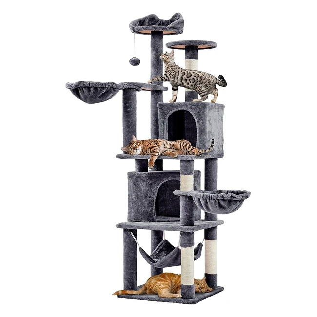 Yaheetech XXL Katzenkratzbaum 175cm - Stabiler Kletterbaum mit Sisalkratzsäulen, Plattformen, Korb, Hängematte & Plüschball