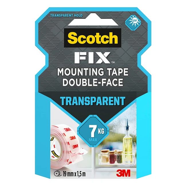 Cinta de montaje transparente Scotchfix 4910C1915P 19mmx15m - Soporta hasta 7kg - Diseño prácticamente invisible