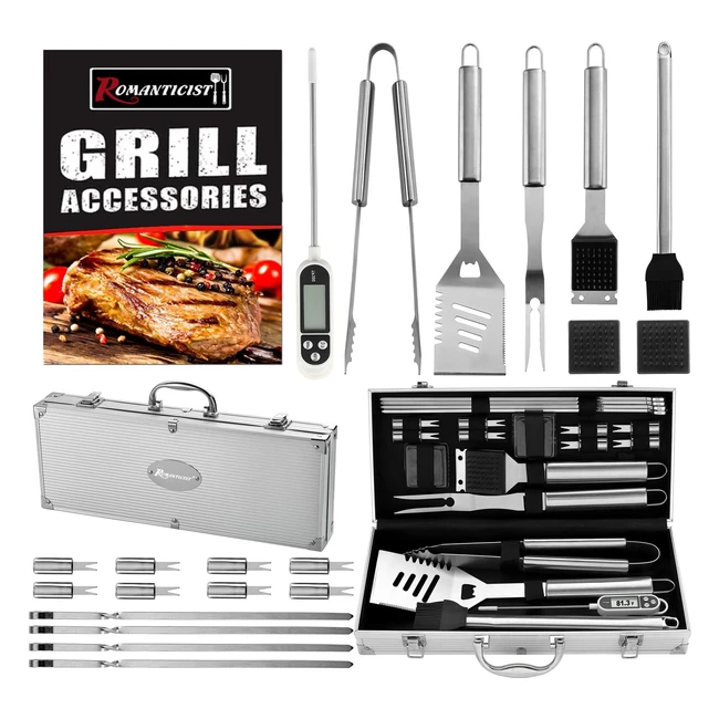 Romanticist 21pcs Heavy Duty Stainless Steel BBQ Tool Set for Men & Women - Ideal Father's Day Gift