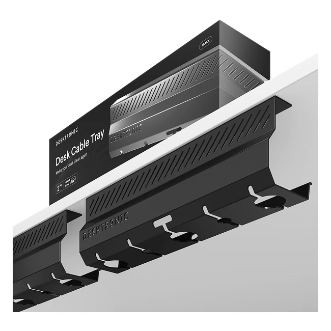 Desktronic Kabelkanal Set aus 2, Schwarz, Edelstahl, 5 Kabelauslässe, einfach zu installierender Kabelorganizer, Kabelhalter
