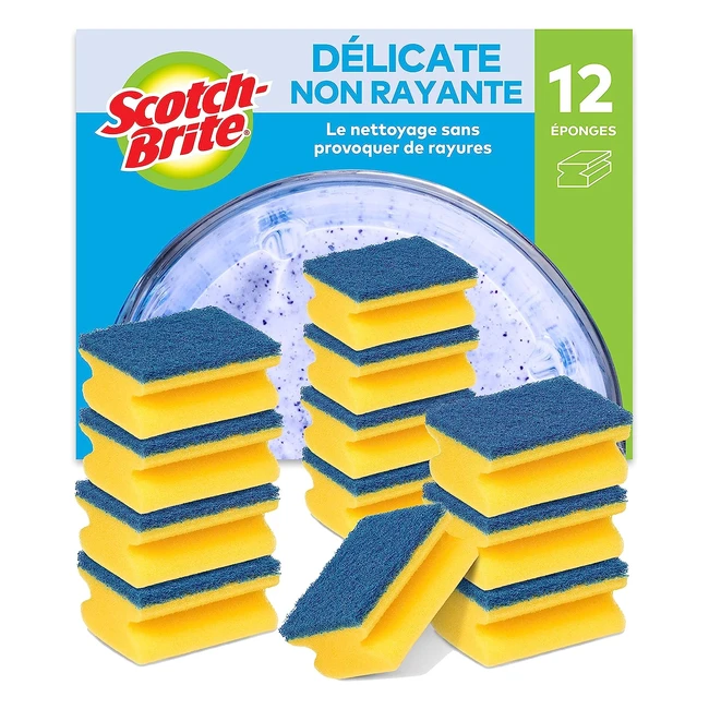 Lot de 12 éponges grattantes Scotch-Brite délicates, non rayantes pour nettoyer ustensiles antiadhésifs et verre