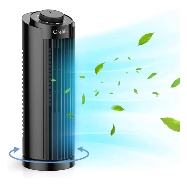 Grelife Tower Fan mit 70° Oszillation, 32 cm, 20 W, leiser Ventilator mit 3 Geschwindigkeiten, schnellkühlender Tischventilator für Büro, Zuhause und Schlafzimmer, max. Windgeschwindigkeit 793 m/s