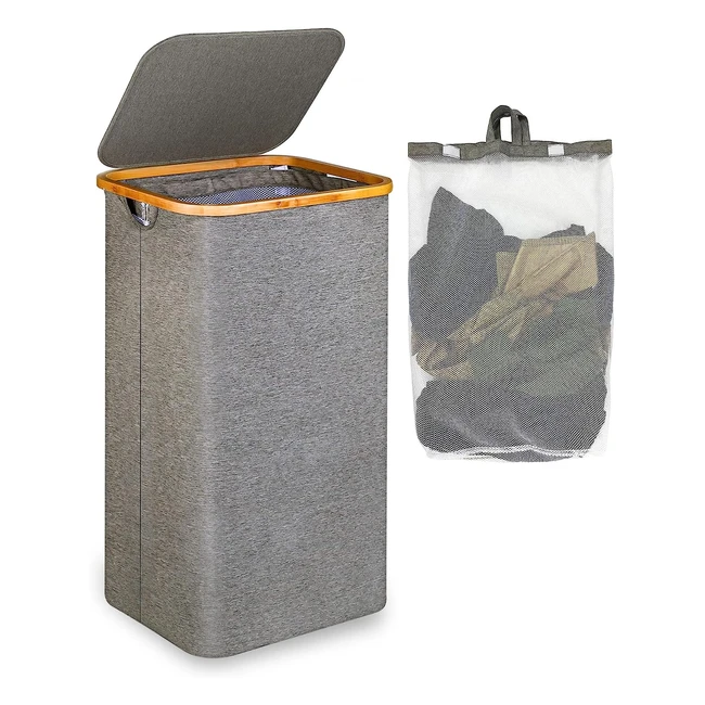 Cesto Portabiancheria Efluky XXL con Coperchio e Manici in Bambù - 120 Litri