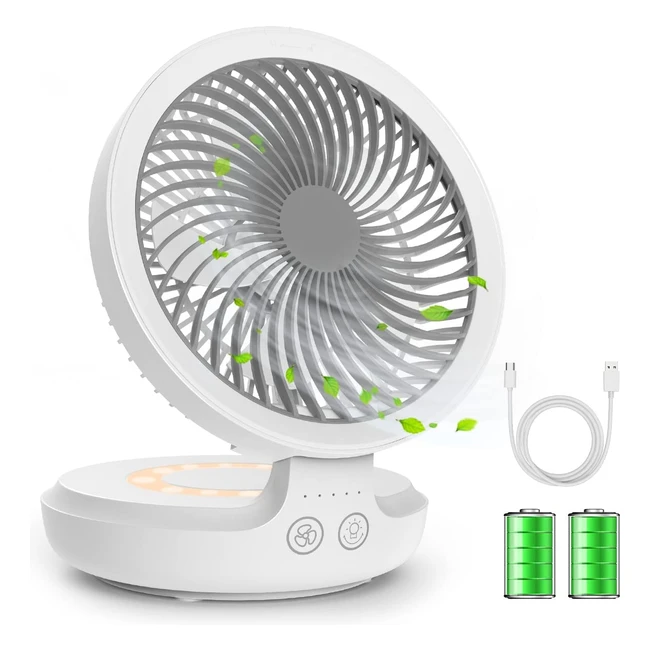 Ventilatore da tavolo Gabless USB ricaricabile con luce notturna - 4 velocità e oscillazione