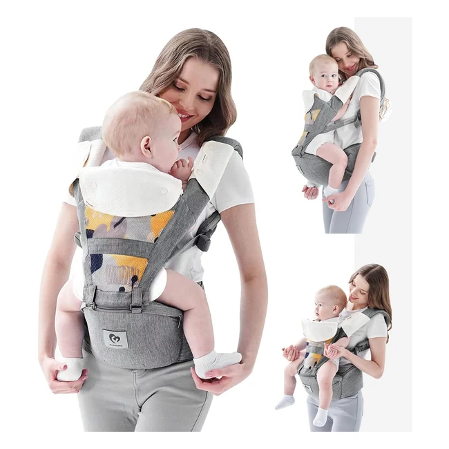 Bellababy Babytrage All-in-One für Neugeborene, Babys & Kleinkinder 0-36 Monate, ergonomisches Design, 6 Trageoptionen, grau