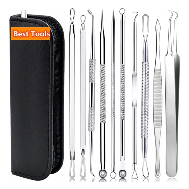 Aibee 10 Pcs Blackhead Remover Tool Kit - Acne  Pimple Extractor for Nose and F