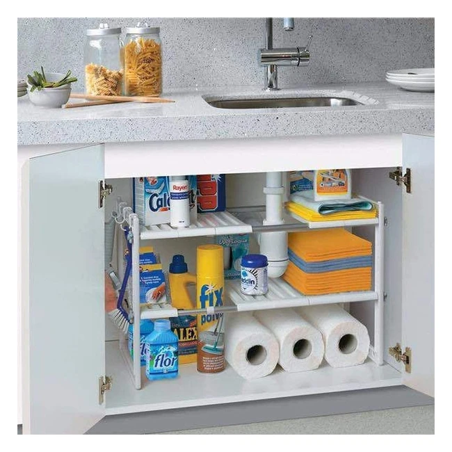 Warmiehomy 2 Tier Extendable Sink Shelf - Adjustable Under Sink Rack for Kitchen and Bathroom Cabinet - Stainless Steel Tubes