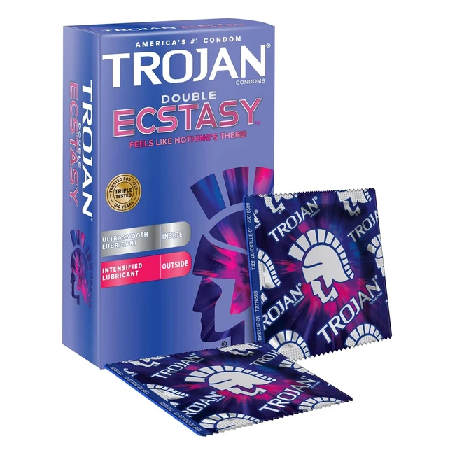 Trojan Double Ecstasy Condoms - Dual Lubed and Ultra Ribbed - Pack of 10