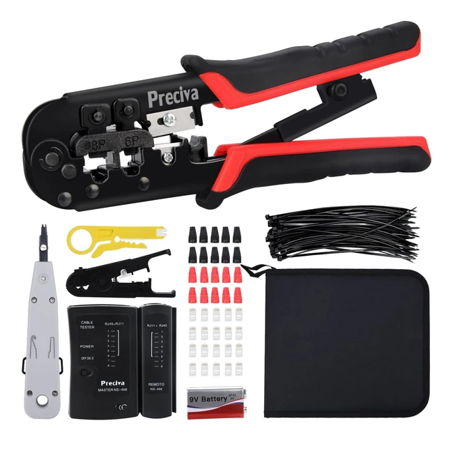 Preciva 97-in-1 Network Tool Kit - Ethernet Cable Crimper with Wire Cutter and T