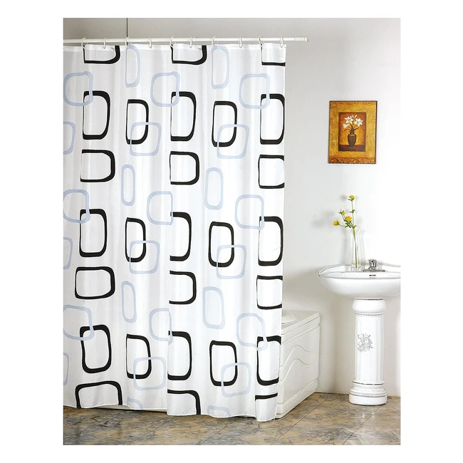 Rideau de douche MSV en polyester 180x200cm - Motifs gris et blanc - Anneaux inclus - Étanche et résistant