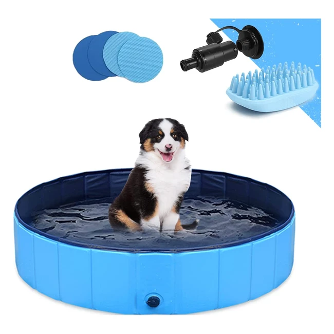 GoStock Dog Pool - Portable PVC Bathing Tub for Large Dogs - Non-Slip & Durable - Bonus Pet Bath Brush Included