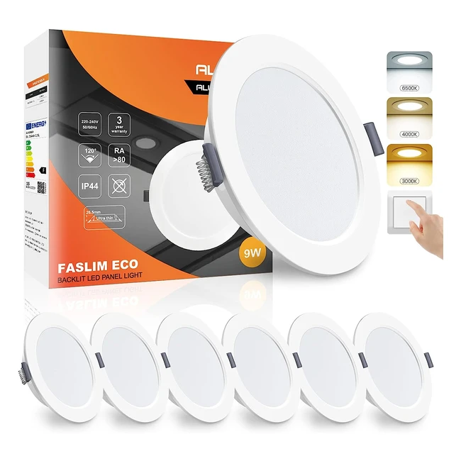 Alusso LED Downlights Ceiling 9W Slim Recessed Lights 3CCT Adjustable IP44 Waterproof for Bathroom Kitchen Living Room - 6 Pack