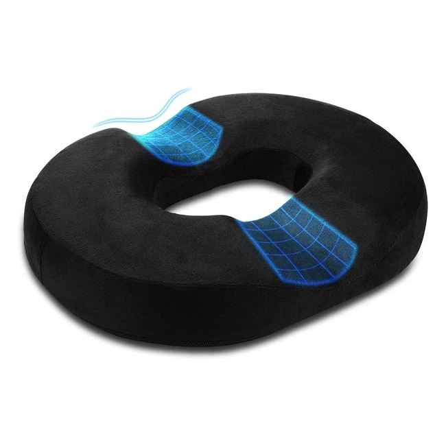 Emoobin Donut Pillow Hemorrhoid Cushion - Orthopedic Pain Relief for Pregnancy, Coccyx, Bed Sores, and Sciatica - 18 inches Black