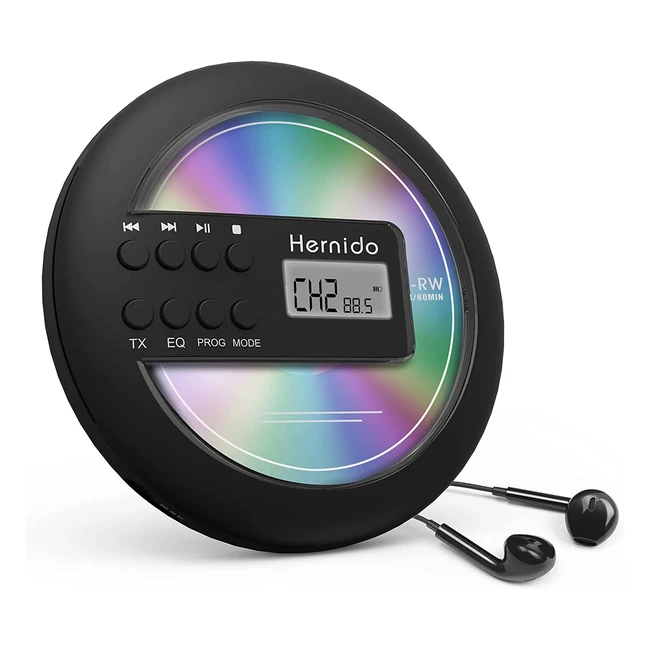 Hernido Portable CD Player for Car - FM Transmitter USB Rechargeable Shockproo