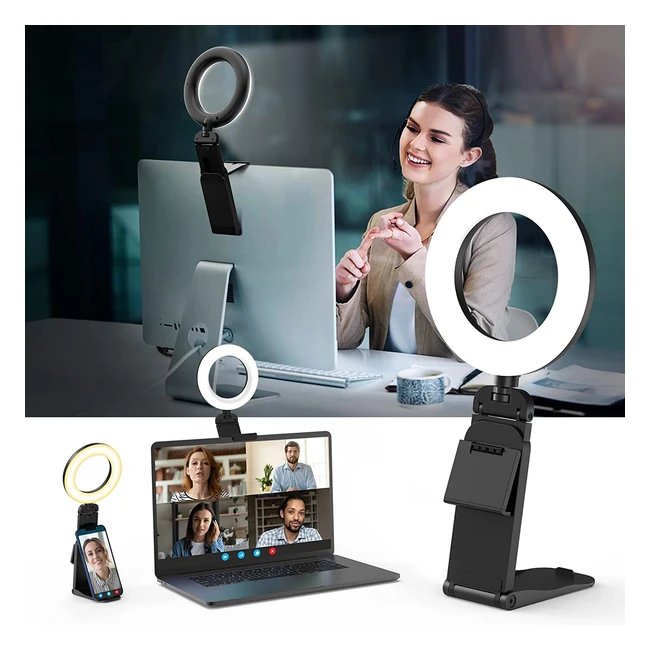 5-inch LED Desk Ring Light with Stand for Video Calls, Selfie, Makeup, and Remote Work - Compatible with Laptop, PC, Webcam, and Smartphone