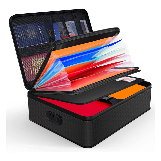 Jundun Fireproof Document Box - Waterproof Portable and Secure Storage with Lo