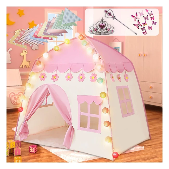 Labeol Princess Castle Play Tent - Large Kids Playhouse with Lights, Crown, and Wand