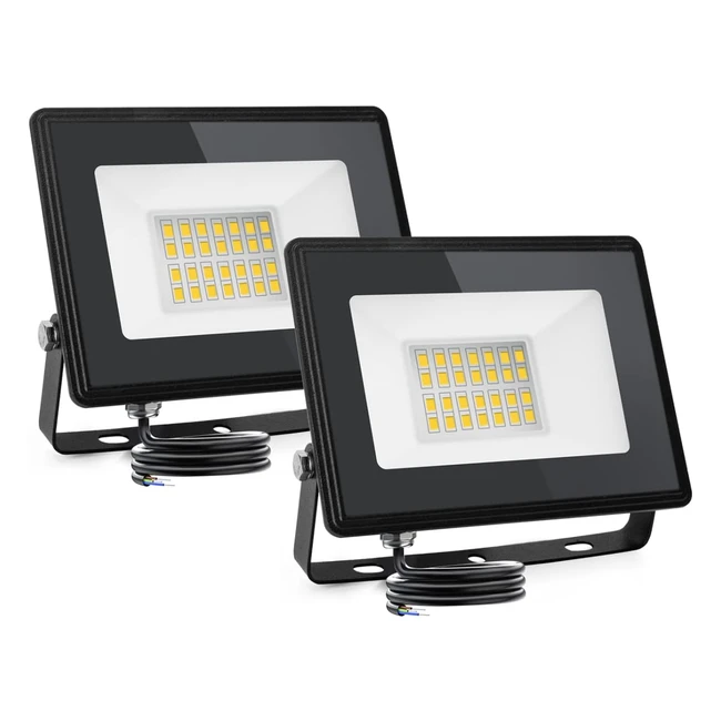 Projecteur LED extérieur Aigostar 20W 1800 lumens blanc naturel 4000K économie d'énergie IP65 pour jardin, patio, cour, garage - 2 paquets