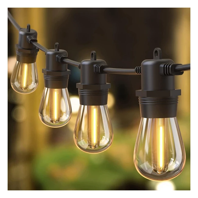Guirnalda Luces LED Exterior Quntis 16m53ft IP65 Impermeable S14 Conectable con 151 Mechas de Repuesto - Decoración Jardín, Patio, Café, Fiesta
