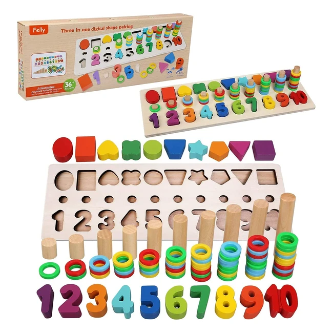 Gioco Montessori Bambini 2 in 1 - Puzzle Legno Anelli Impilabili - Impara Matematica e Colori - Regalo Educativo per Bambini 3 Anni