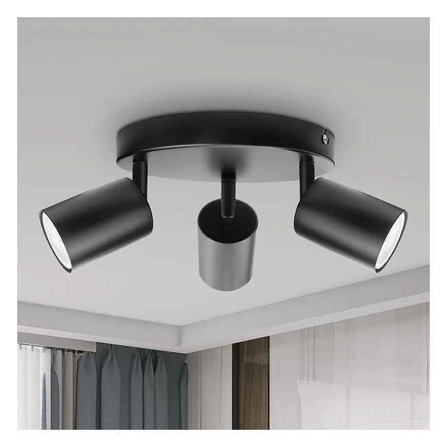 Plafonnier Dehobo Noir avec 3 spots orientables GU10 pour cuisine, chambre, salon et couloir - Design moderne et élégant