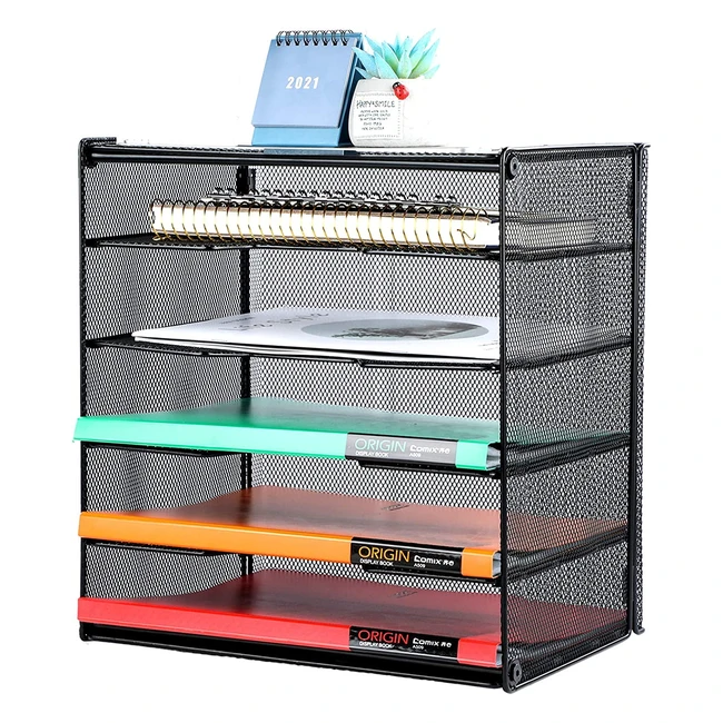 Samstar Mesh Desk File Organizer - 5 Tier Shelf & Sorter - Black