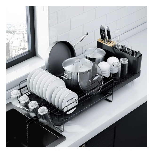 Kitsure Large Dish Drainer - Extendable Drying Rack with Cutlery & Cup Holders