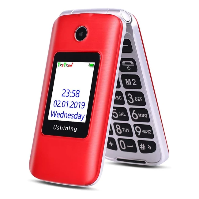 Red UKUU 3G Big Button Basic Mobile Phone for Elderly - Dual SIM, Unlocked, Dockpay, Easy to Use, SOS Button