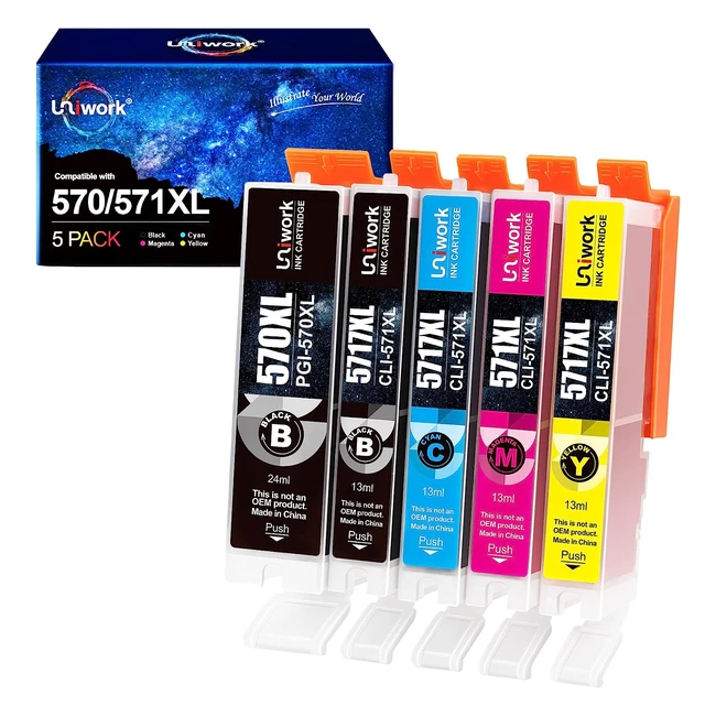 Cartouches d'encre Uniwork 570XL/571XL pour Canon Pixma - 5 Pack