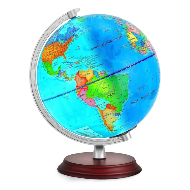 ttktk Illuminated World Globe for Kids - LED Night View Globe Lamp with Wooden Stand, Pen, and Cleaning Cloth