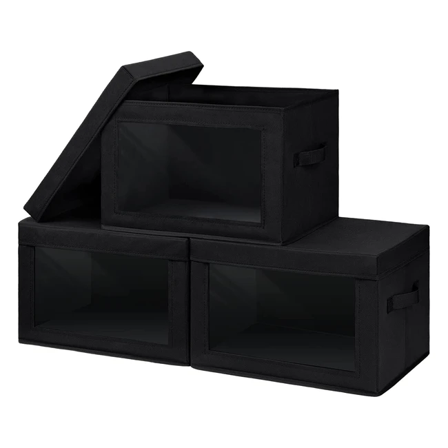 Boîte de rangement pliable avec fenêtre transparente et couvercles - DIMJ - Noir