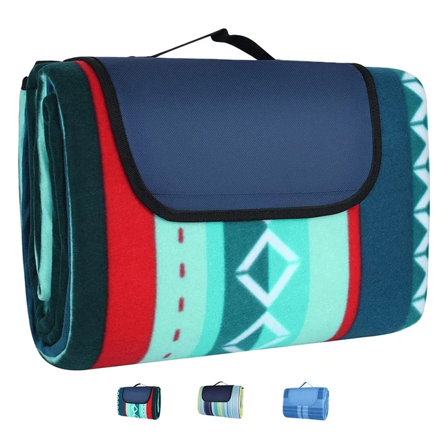 Liferun Outdoor Picknick-Decke 200x200 cm, wasserdicht, mit Tragegriff, für Camping, Picknick, Wandern, BBQ, Reisen, grün gestreift