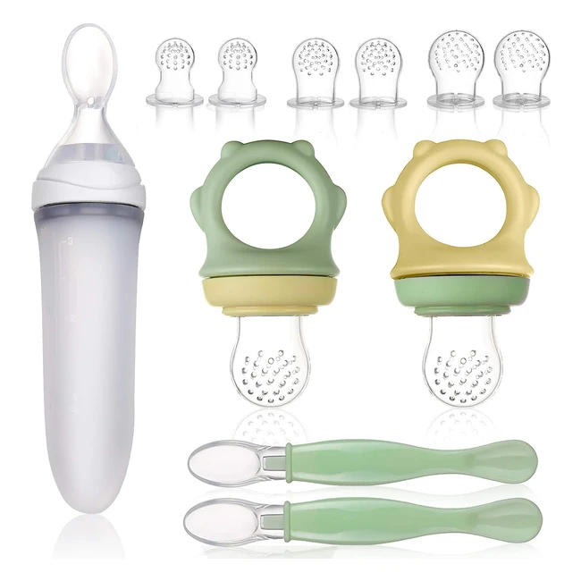 Nourrisseur bébé Lictin - Silicone sans BPA - 6 tétines fruits remplaçables - Cuillère incluse