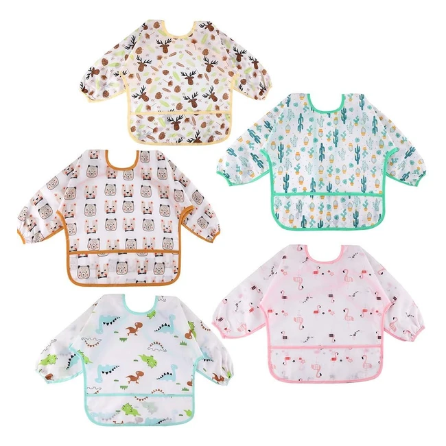 Bavaglino Impermeabile Lictin a Manica Lunga per Bambini 2 Anni - Multicolore