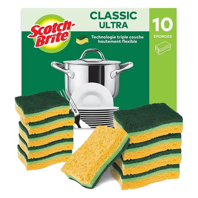 Eponge ScotchBrite Classic Ultra 10 pièces - Récurez facilement graisse et aliments brûlés