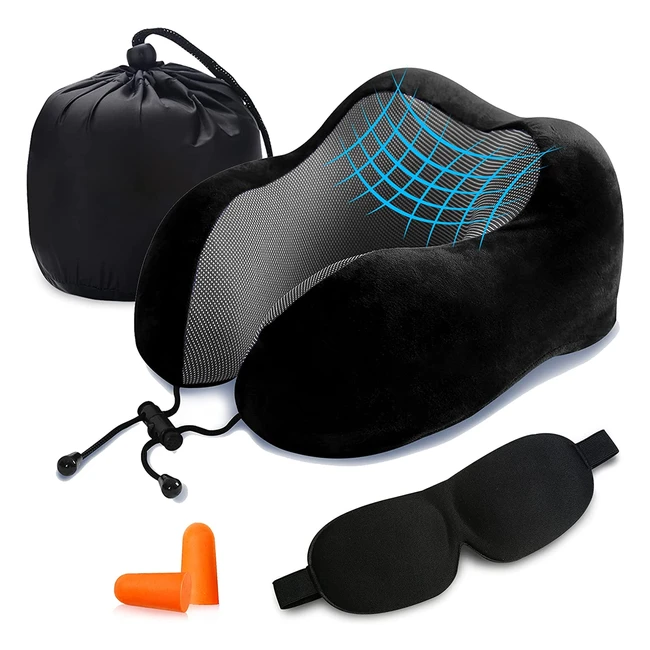 Almohada de Viaje Envy Look - Espuma Viscoelástica - Cervical - Coche, Avión, Oficina - Negro Ceniza