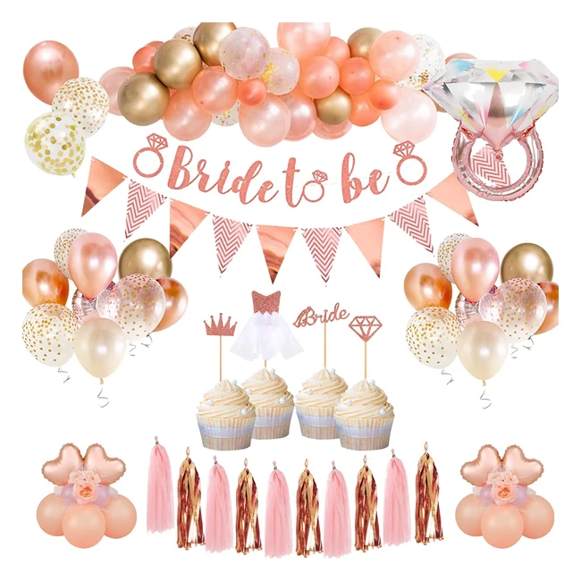 Rose Gold Hen Party Decoration Balloon Set - 64 Pcs Accessories with Bride to Be Banner & Cake Topper