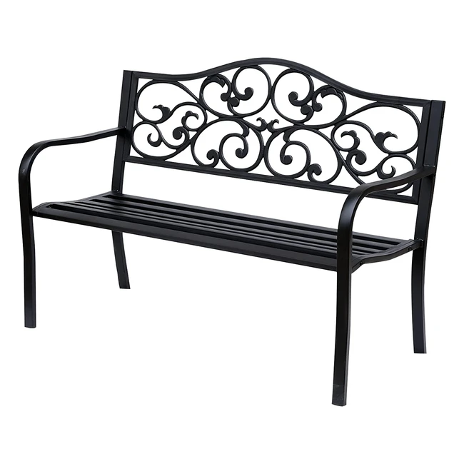 Outsunny Gartenbank 3-Sitzer Stahlbank mit Armlehnen Gusseisen Schwarz 127x60x89cm - bequem und elegant