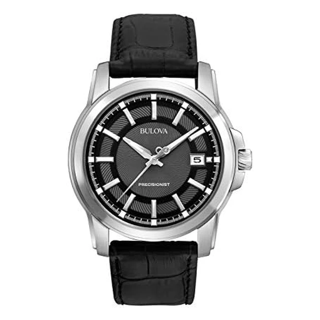 Bulova Precisionist Men's Watch - Black Dial, Leather Strap, 3-Year Warranty